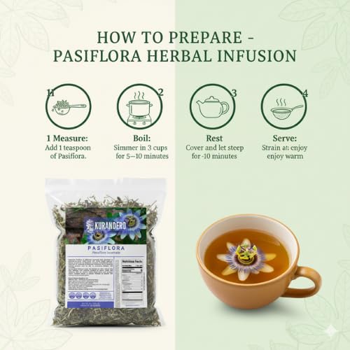KURANDERO Passionflower Tea 4 oz (113 g) – 100% Natural Hojas de Pasiflora (Passiflora incarnata) – Loose Leaf Herbal Infusion, Non-GMO, Additive-Free, Caffeine-Free, Single Pack