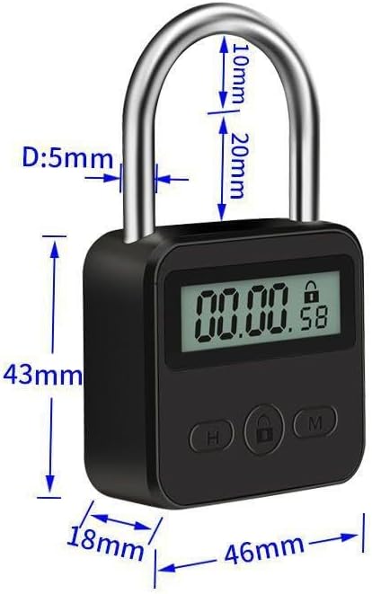 Metal Timer Lock - Electronic Time Padlock with LCD Display - USB Rechargeable (Black)