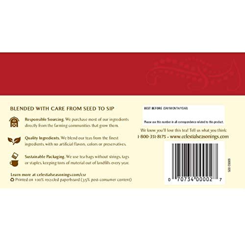 Celestial Seasonings Hibiscus Tea, Red Zinger Herbal Tea, Caffeine Free, 20 Tea Bags (Pack of 6)