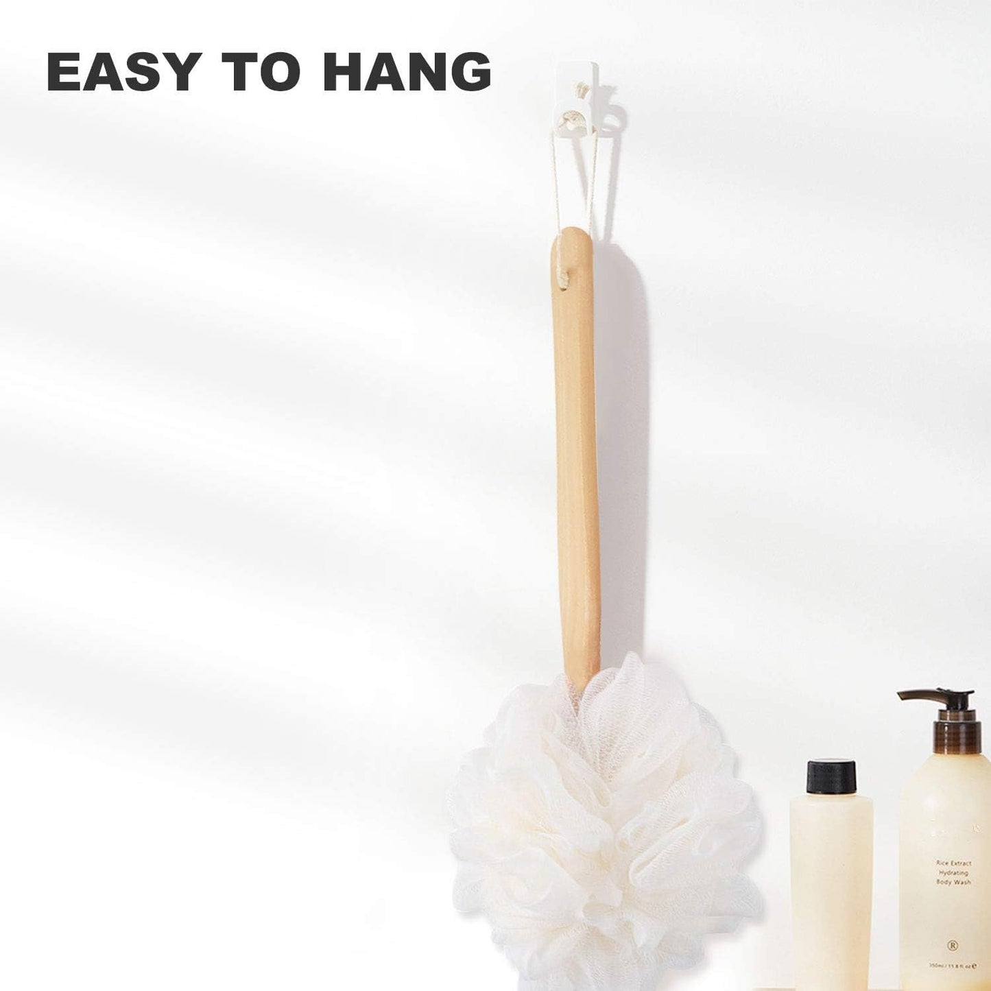Back Scrubber for Shower & Body, Long Handle Bath Brush with Loofah Sponge, Exfoliating Shower Brush for Men and Women