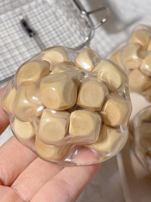 Stress Relief Ball with Wooden Blocks Inside, TPR Sensory Fidget Toy for Anxiety Relief – Portable Calming Squeeze Ball for Hand Kneading, Pinching & Pulling, for Stress Management 1pc