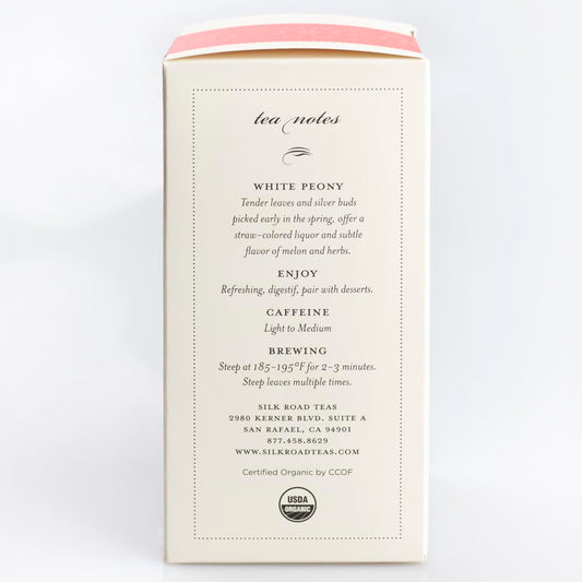 Silk Road Teas, Organic White Peony Tea, Bai Mu Dan, Soft & Sweet Aroma, Delicate Melon Taste, 15 Tea Bags