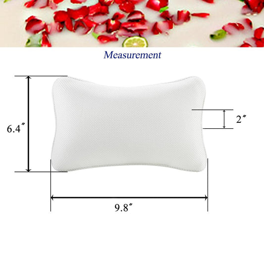 Bathtub Pillow, Non Slip, Breathable Soft, Comfortable Head Neck Support, Machine Washable, 2 Large Suction Cups (White)