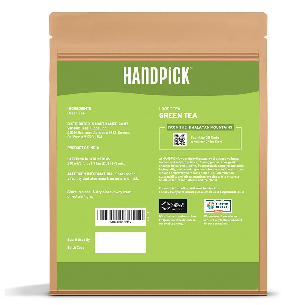 HANDPICK Green Tea Loose Leaf (9oz|127 Cups) Pure Whole Green Tea Leaves