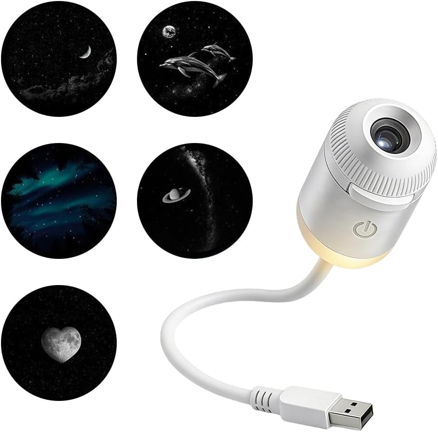2-in-1 Galaxy Projector Night Light, USB Starry Sky Night Light Projector, Mini LED Projection Lamp for Bedroom Ceiling Wall Room Decor (24 Projection Films)