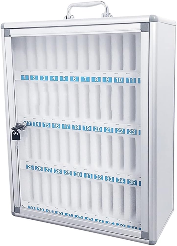 Large Capacity Wall Mounted Phone Storage Cabinet 48/60 Slots Aluminum Alloy with Handle Portable Charging Station for Home & Office Use,12 (EU)