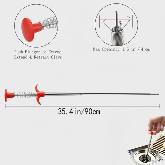 Gadgetime USA 35-Inch Drain Snake & Pickup Tool, 4-Claw Grabber for Cleaning, Gutter Cleaning Tool, Retrieving, Removing Objects from Debris, Toilet, Shower, Tub & Outdoor Drains