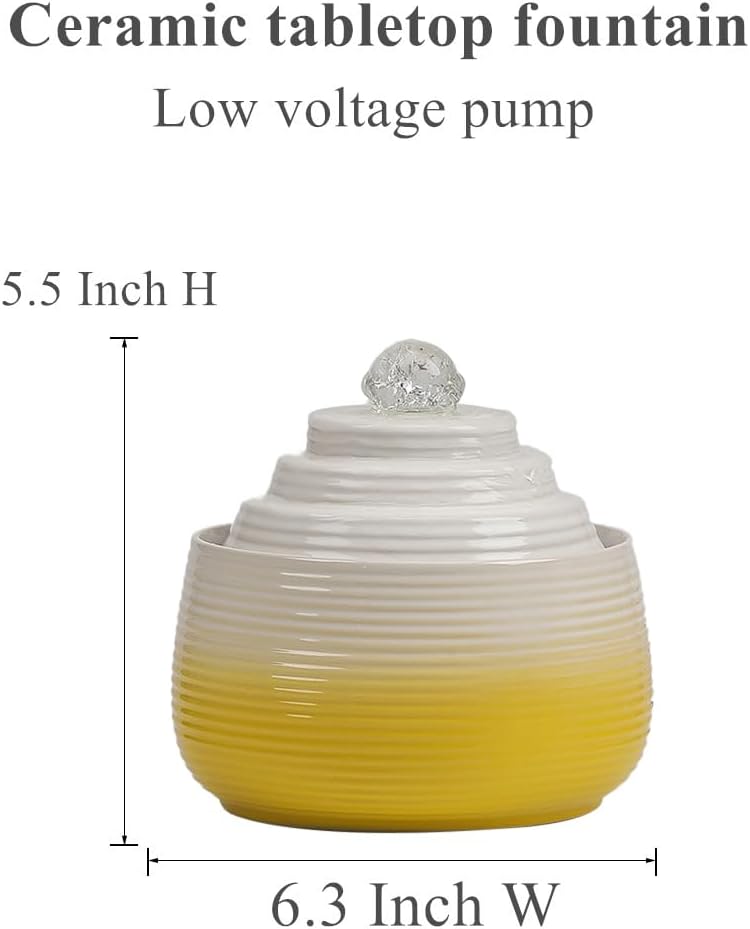 Indoor and Outdoor Fountain Water Feature Fall Ceramic Home Office Decoration mini Tabletop Desktop (Blue with Ball S093)