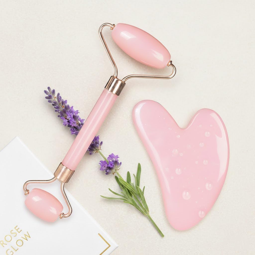 Cooling Face Roller & Gua Sha Set, Smooth Resin Facial Massage Tools for Face & Neck, Daily Skincare Duo, Refrigerator-Friendly