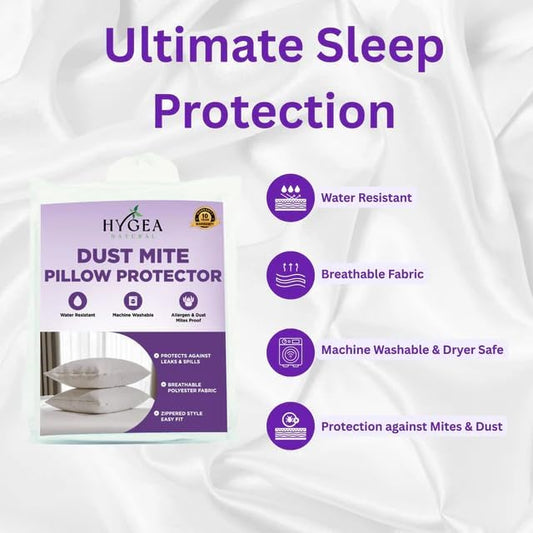 Hygea Dust Mite & Allergen Pillow Protectors Queen 20x30Set of 2 | Zippered