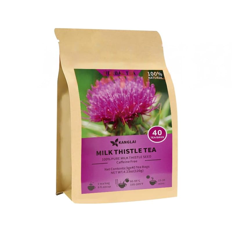 Kuting Premium Milk Thistle Tea Bags, 100% Natural Milk Thistle Tea, Sugar Free, Gluten Free, Soy Free, Non-GMO, 40 Count Round Eco-Conscious Teabags