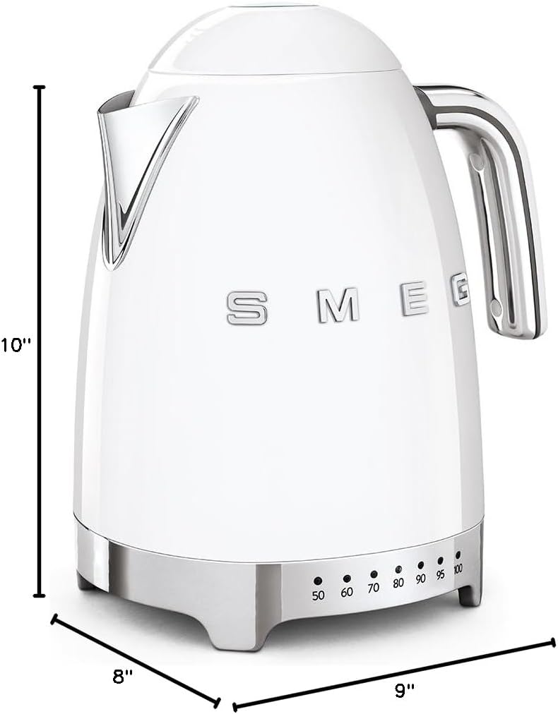 SMEG Variable Temperature Electric Kettle 1.7L (7 Cup), Stainless Steel Tea & Coffee Kettle, Fast Boil, Adjustable Temp 122°F–212°F, Keep Warm, Auto Shut-Off, 360° Base, Retro Style-Black