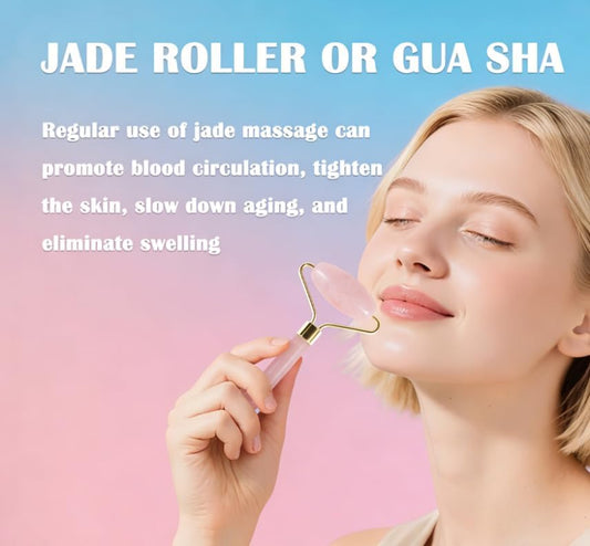 Jade Roller Gua Sha Tools - Nature Gua Sha Facial Tool Skin Tightening Face Massager Anti-Aging Jade Face Roller Puffiness Reducing Guasha Stone for Women Men(Green)