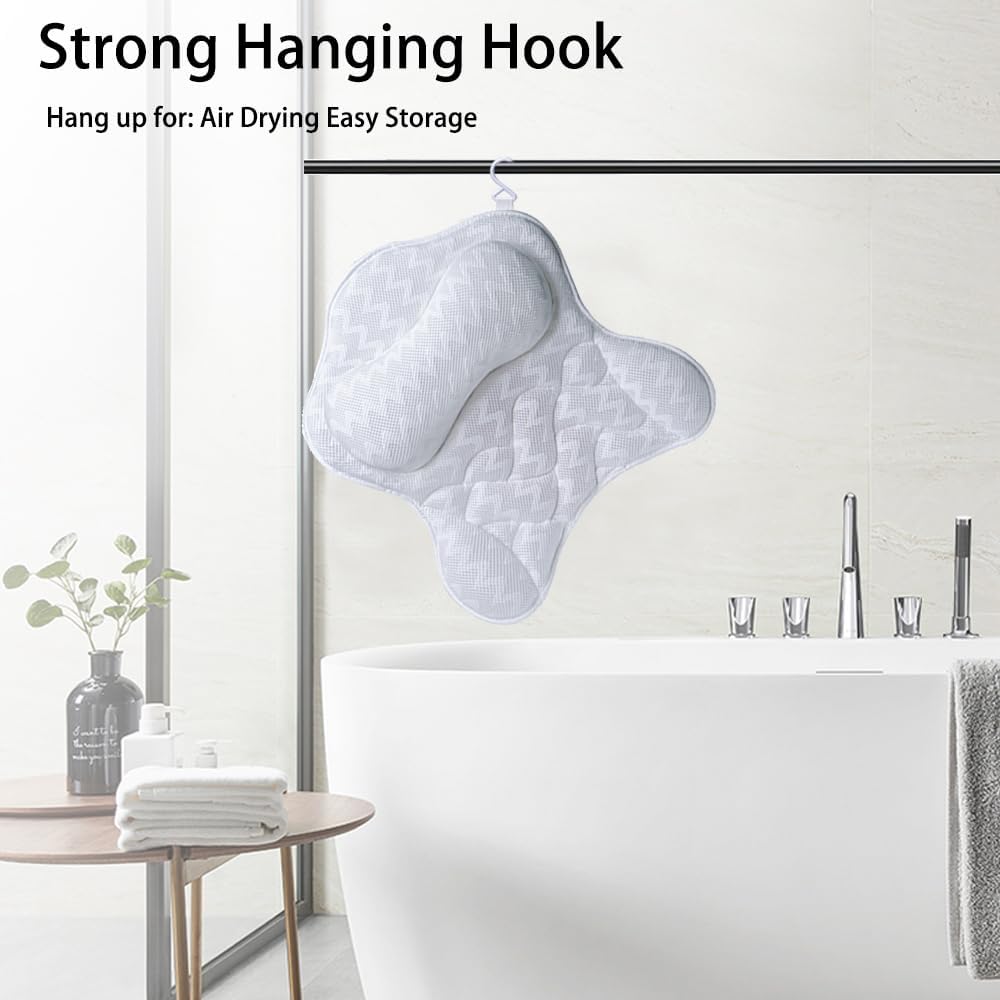 Bath Pillow, Tub Pillow for Bathtub Support Neck,Head and Back with Strong Non-Slip Suction Cups and Comfortabl 3D AirMesh Bath Pillow for Men and Women