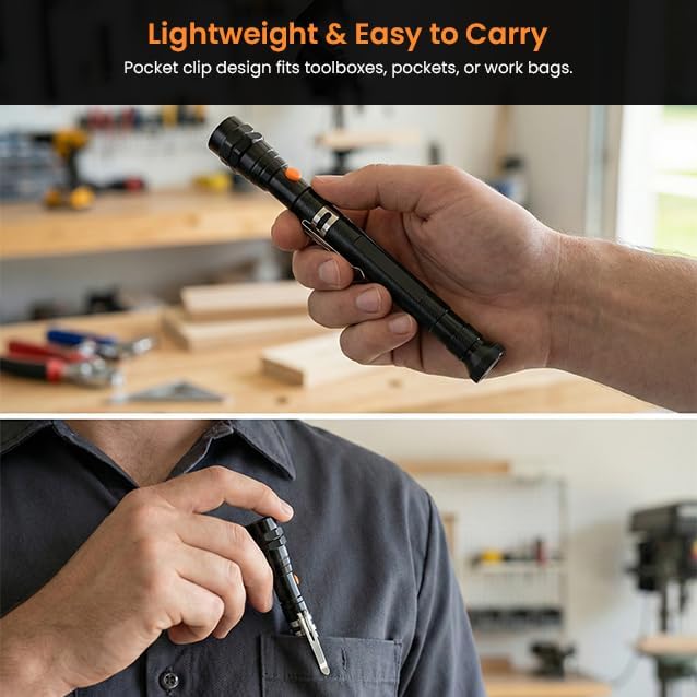 2026 Upgraded LED Telescoping Magnetic Pickup Tool with Flashlight, Flexible Neck Magnetic Grabber with 3 Bright LEDs, Extendable Pickup Stick for Screws Nuts Bolts Automotive DIY Repair
