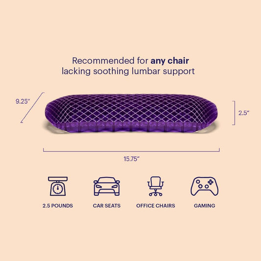 Purple Royal Seat Cushion, Portable 2 Inch Gel Seat Cushion, GelFlex Grid | Handles for Car, Office Chair, Stadium - Pressure-Reducing for Hard Seats, Temperature-Neutral, No-Slip - Made in USA