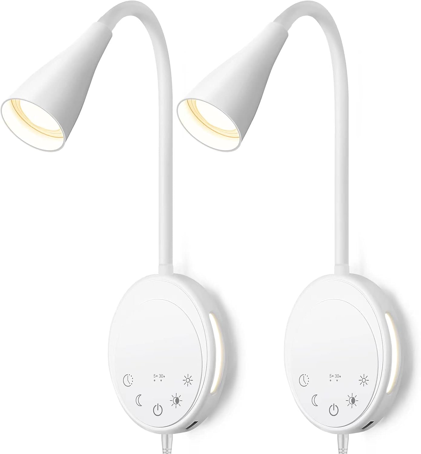 SANKEDOU LED Wall Mounted Reading Light, Book Light for Reading in Bed with Touch Control, 5 Dimmable, USB Output, Night Light & Timers Function, Flexible Gooseneck Headboard Bed Lights (White)
