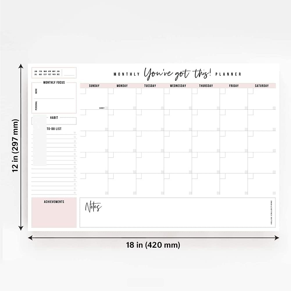Bliss Collections Weekly Planning Pad, To Do List Notebook - Undated Tear-Off Sheets Notepad - Work Calendar, Organizer, Scheduler for Goals, Tasks - Minimalist, 8.5" x 11", 50 Sheets