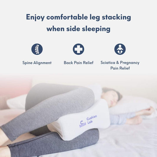 Cushion Lab Extra Dense Orthopedic Knee Pillow for Back Pain Relief, Leg Pain, Hip, Pregnancy, Sciatica & Joint Pain - Memory Foam Wedge Pillow Contour