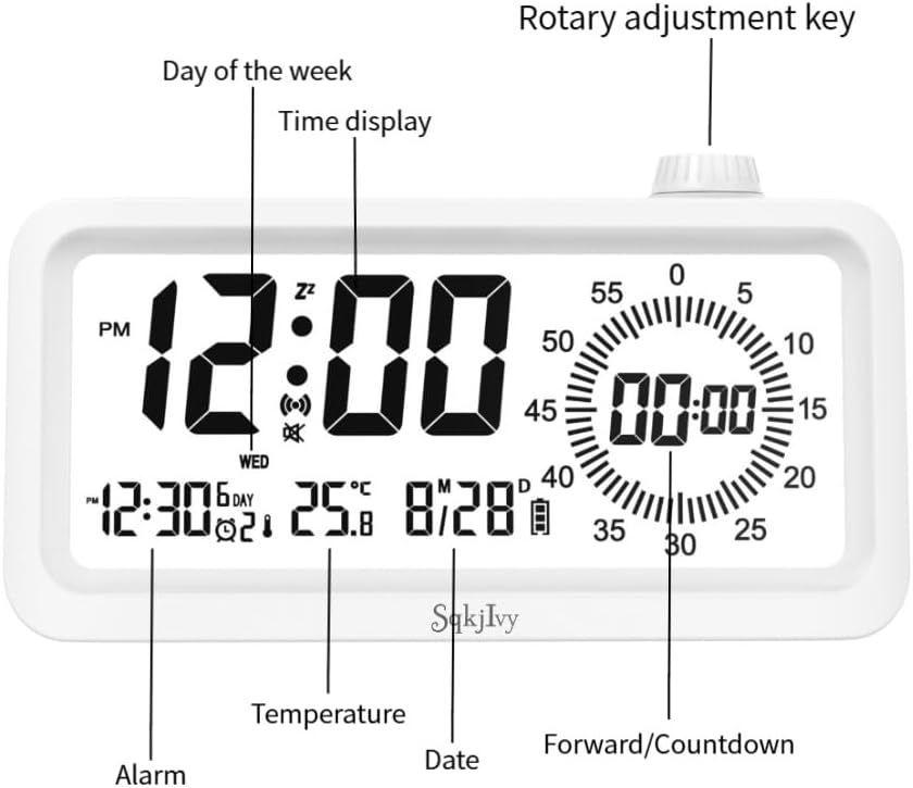 Visual Digital Timer for Kids with LCD Display,3-Level Adjustable Backlight,Temperature Date,Silent Operation,3 Alarms, Snooze,Type-C Charging for Kids Studying/Office/Sleeping/Kitchen(White)