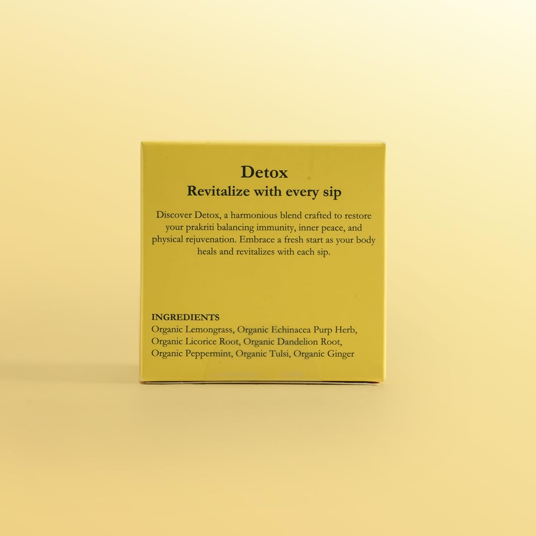 DAKSHIN Organic Detox Tea Bags | Lemongrass, Tulsi, Echinacea, Dandelion & Ginger | Naturally Cleansing Daily Wellness Tea | Caffeine-Free | USDA Organic | 16 Tea Bags