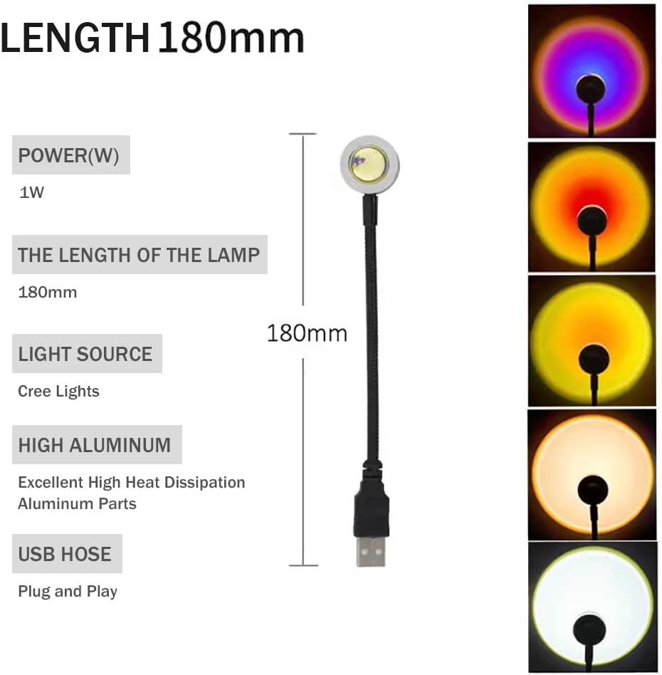 EIUY Sunset Lamp, Projector Sunset Light LED Projection Night Light 360 Degree Rotation Romantic Rainbow Light USB Charging for