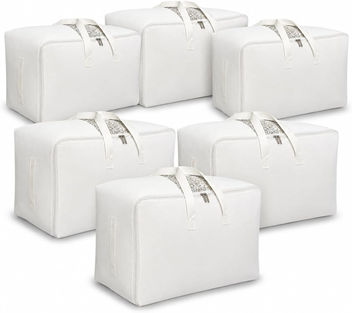 DoYiKe Soft Large Canvas Comforter Storage Bags with Four Carrying Handles and Clear Window, Closet Organizer for Clothing, Blankets Sheets Pillows and Bedding, 80L, Beige