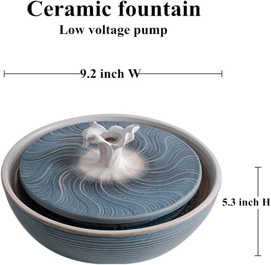 Ceramic Tabletop Water Fountain Feature for Indoor and Outdoor Home Decoration Table Desktop Office (Black)