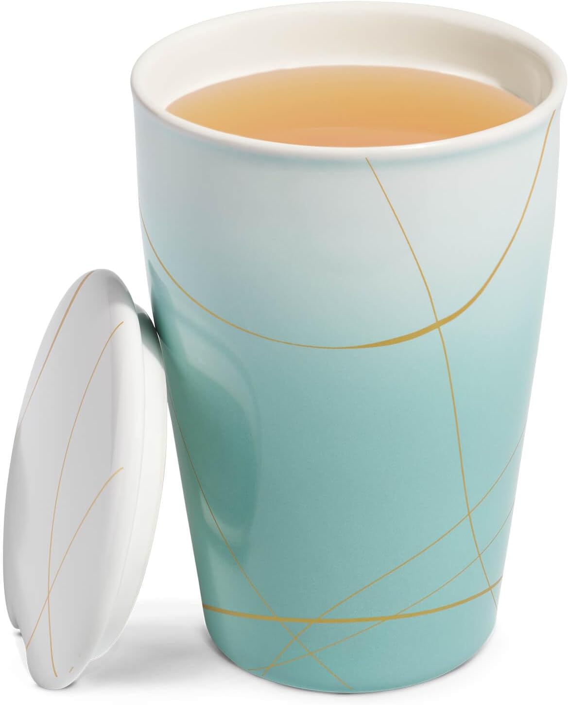 Tea Forte Double-Walled Ceramic Kati Cup, Removable Stainless Steel Infuser Basket and Lid, Steeps 12 oz Loose Leaf Tea, Dishwasher & Microwave Safe, Cherry Blossom
