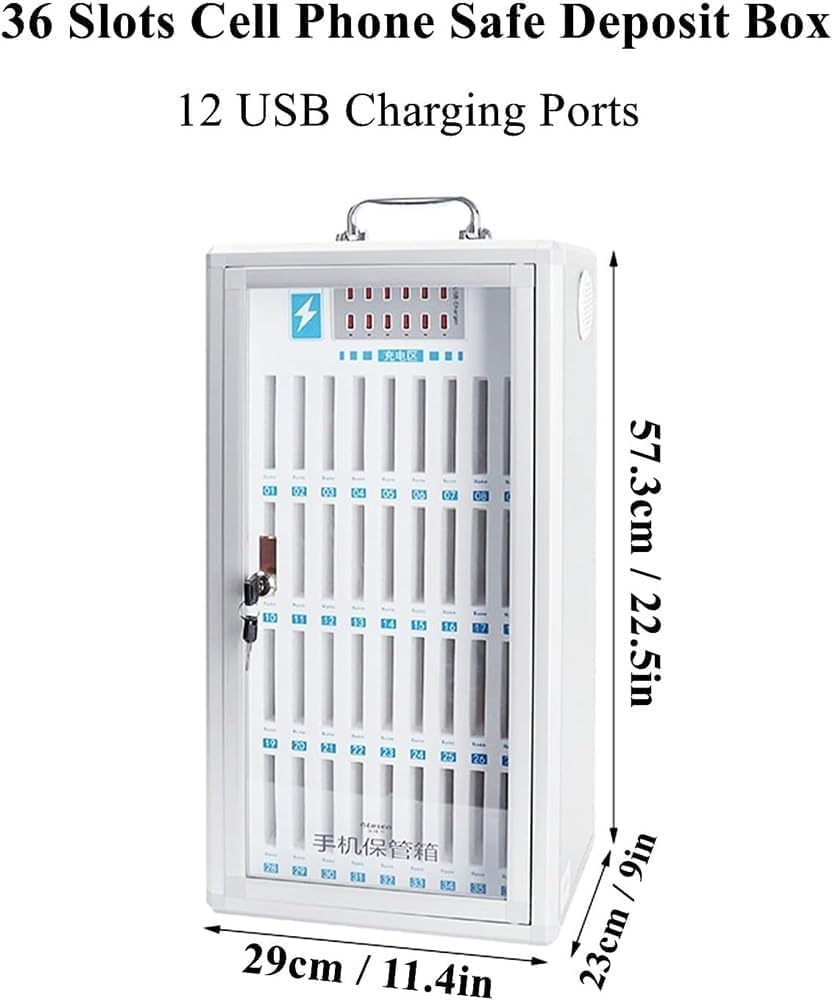 Cell Phone Charging Stations W/USB Charging Ports & Handle, Wall-Mounted Rechargeable Cell Mobile Phone Storage Box for Company Conference Room (Color:12 Slots)