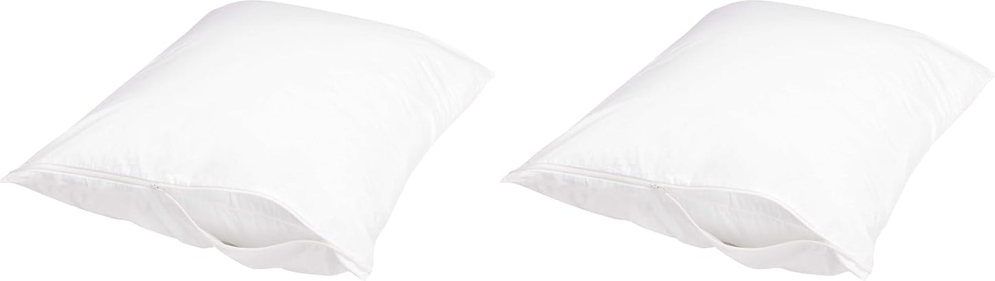 Amazon Basics Standard Breathable 100% Cotton Hypoallergenic Pillow Protector with Zipper, Machine Washable, White, 27 x 21 Inches, Pillows Not Included