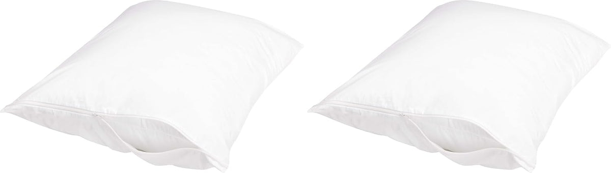 Amazon Basics Standard Breathable 100% Cotton Hypoallergenic Pillow Protector with Zipper, Machine Washable, White, 27 x 21 Inches, Pillows Not Included