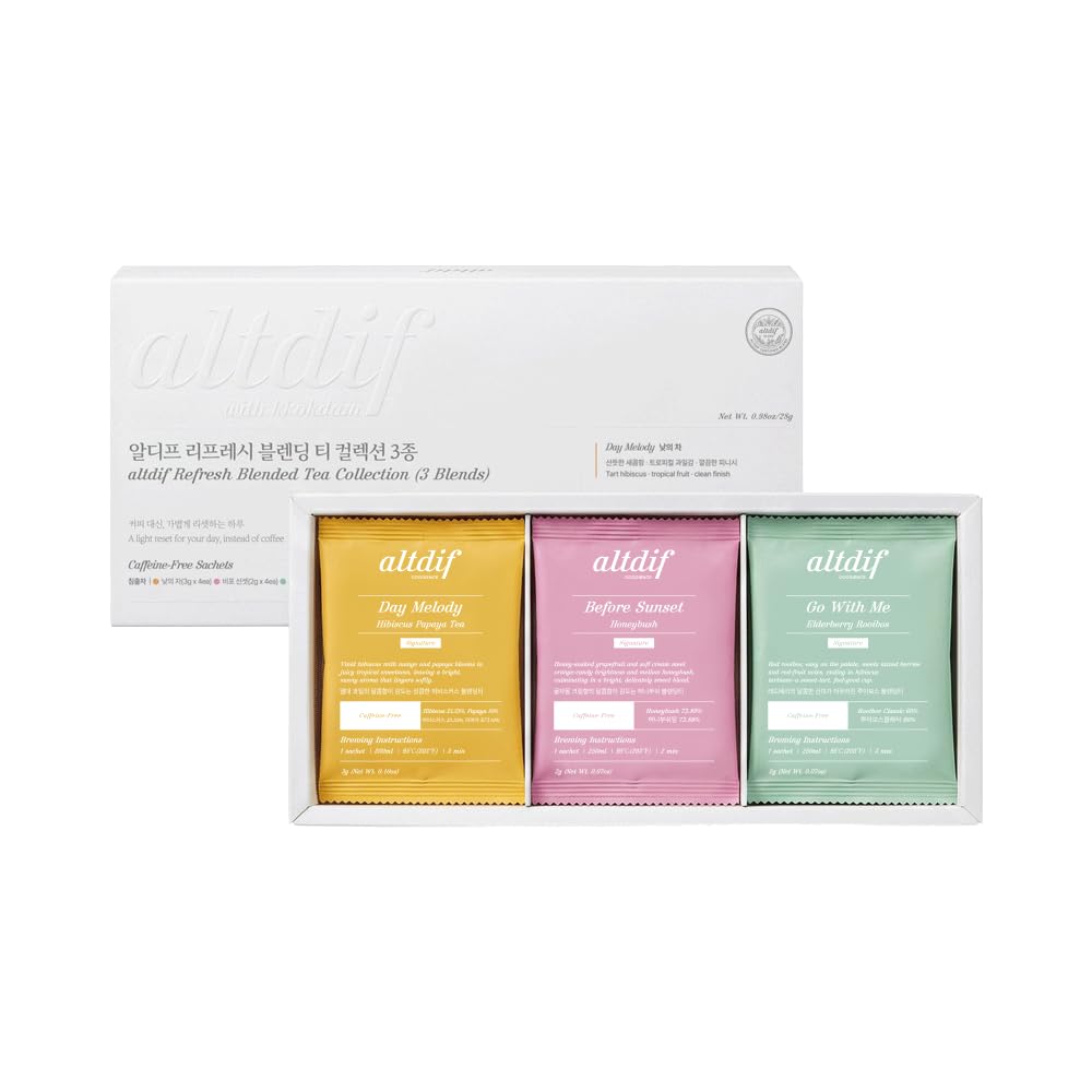 KKOKDAM altdif Refresh Tea Gift Set, 3 Caffeine Free Blends, 12 Tea Bags
