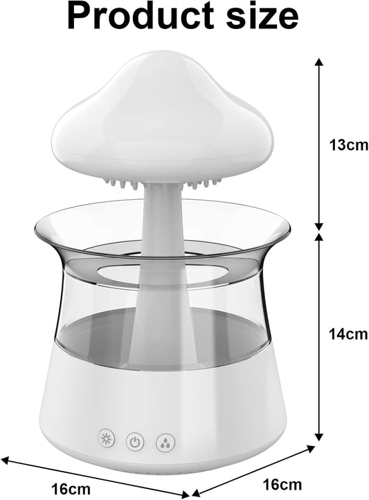 cjc Cloud Rain Humidifier for bedroom with Soothing Rain Sounds Sleep Aid, Waterfall Night Light, Mushroom Design Air Moisturizer,Room Decor Aesthetic for living room (White)