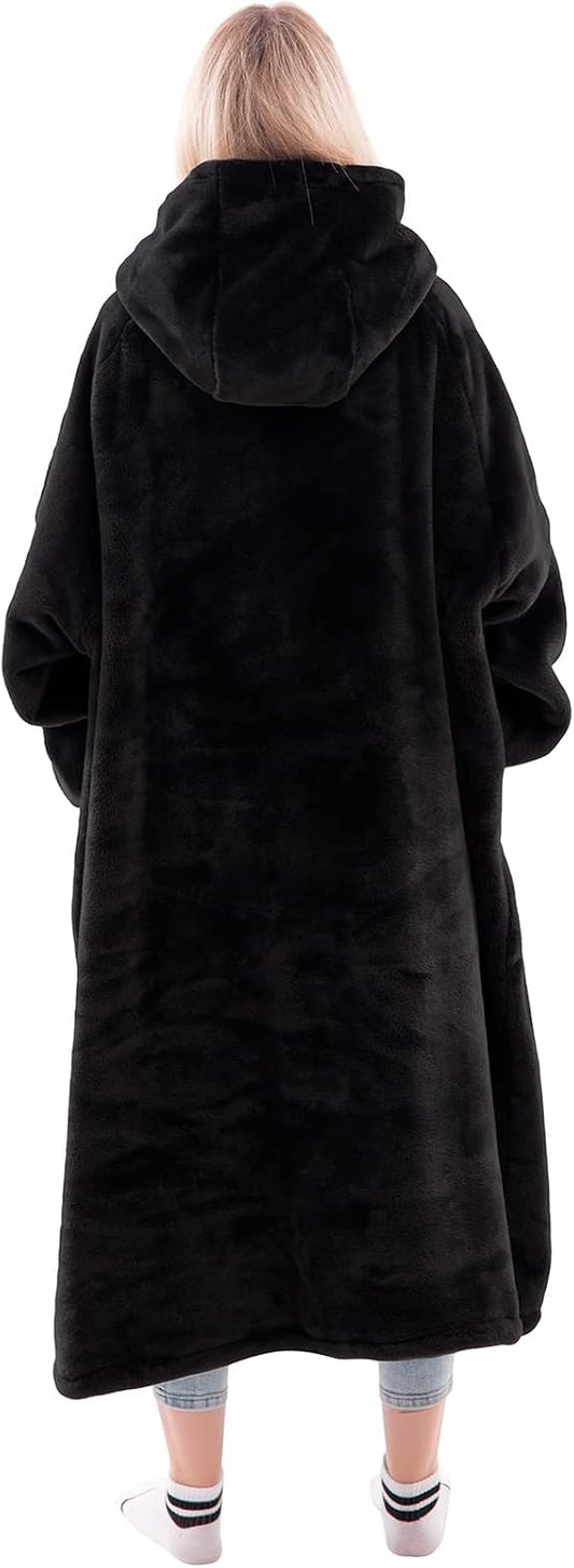 Waitu Wearable Blanket Sweatshirt Gifts for Women and Men, Warm and Cozy Giant Blanket Hoodie, Thick Flannel Blanket with Sleeves and Giant Pocket - Dark Gray