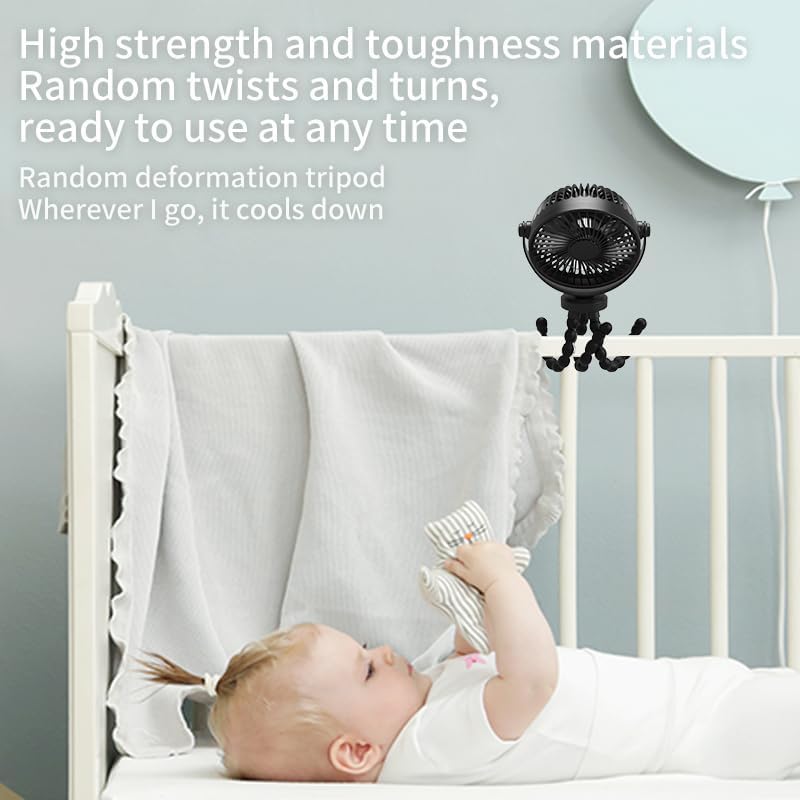 snawowo Mini Portable Stroller Fan, 3000mAh Battery Operated Personal