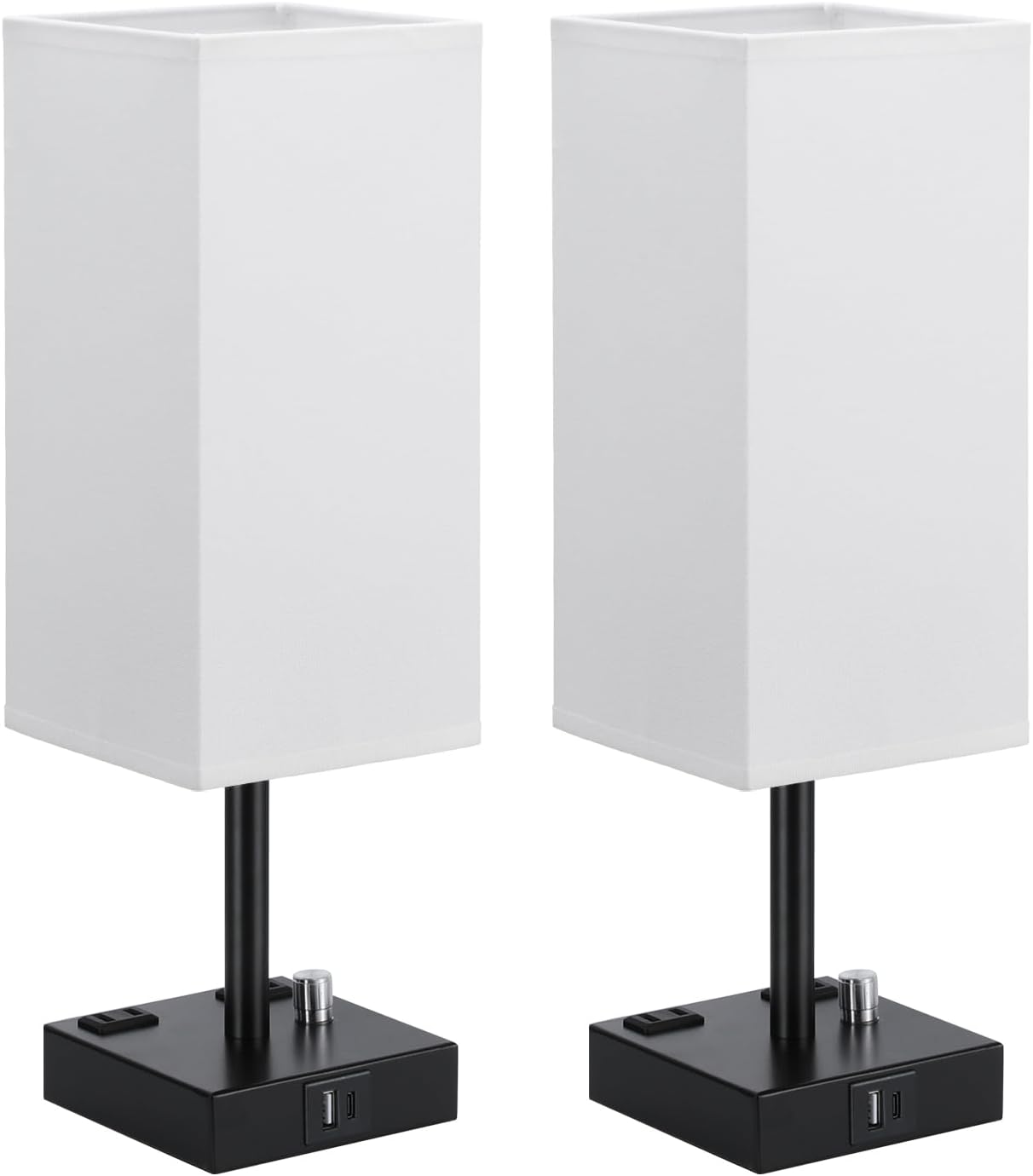 Bedside Table Lamps Set of 2 for Bedroom - Dimmable, USB C+A, 2 AC Outlets