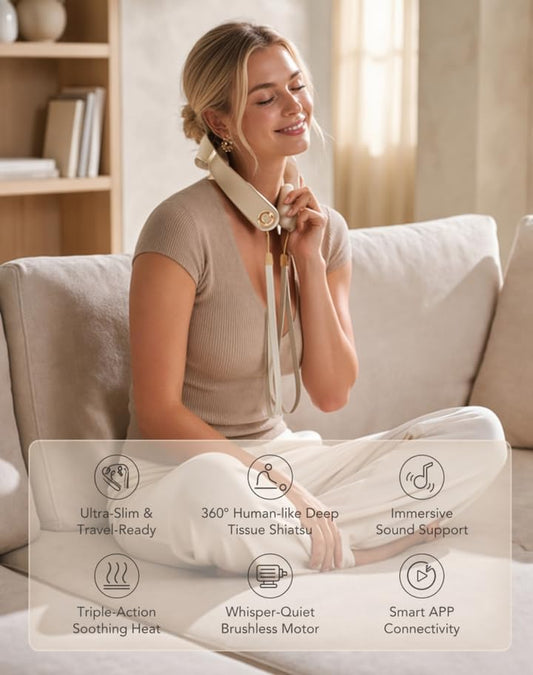 SKG PS700 Neck Massager with Heat for Strain Relief Deep Tissue | Birthday Gifts for Women Men, Red Light Warmth, 360° Bionic Kneading, Cordless Portable Neck and Shoulder Shiatsu Massager