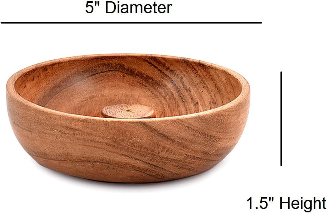 Samhita Acacia Wood Round Incense Stick Holder,Incense Burner, Ash Cather and Aromatherapy Ornament Home Décor (5" x 5" x 1.5")