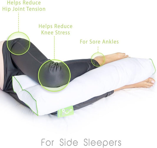 Sleep Yoga Back Sleepers & Side Sleepers, Ergonomically Designed Down Alternative Between & Under Pillow for Knee Support, Hypoallergenic & Washable, 26" x 13" x 3"/One Size White