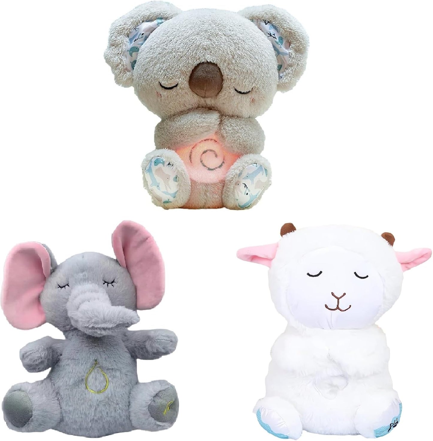 QFCST Relief Koala Breathing Stuffed Toy, Anxiety Relief Plush Breathing Animal, Sleeping Koala Plush Breathing with Musical Lights & Rhythmic Breathing Motion