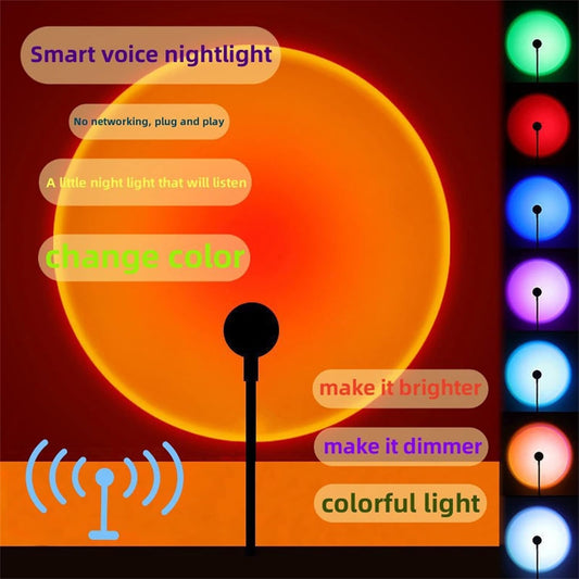 YOWOCAL USB Sunset Projection Light, 7 Colors-8 Lighting Modes Voice Control Sunset Lamp, Portable Romantic Decoration for Bedroom Ceiling Party, Plug and Play