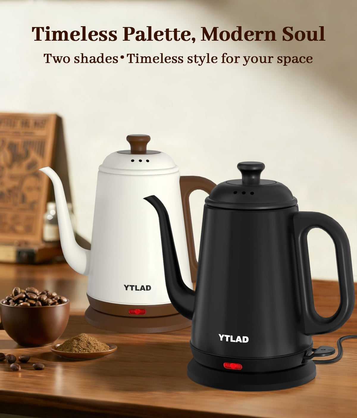 Gooseneck Electric Kettle 1L, 1000W, Pour-Over Coffee & Tea