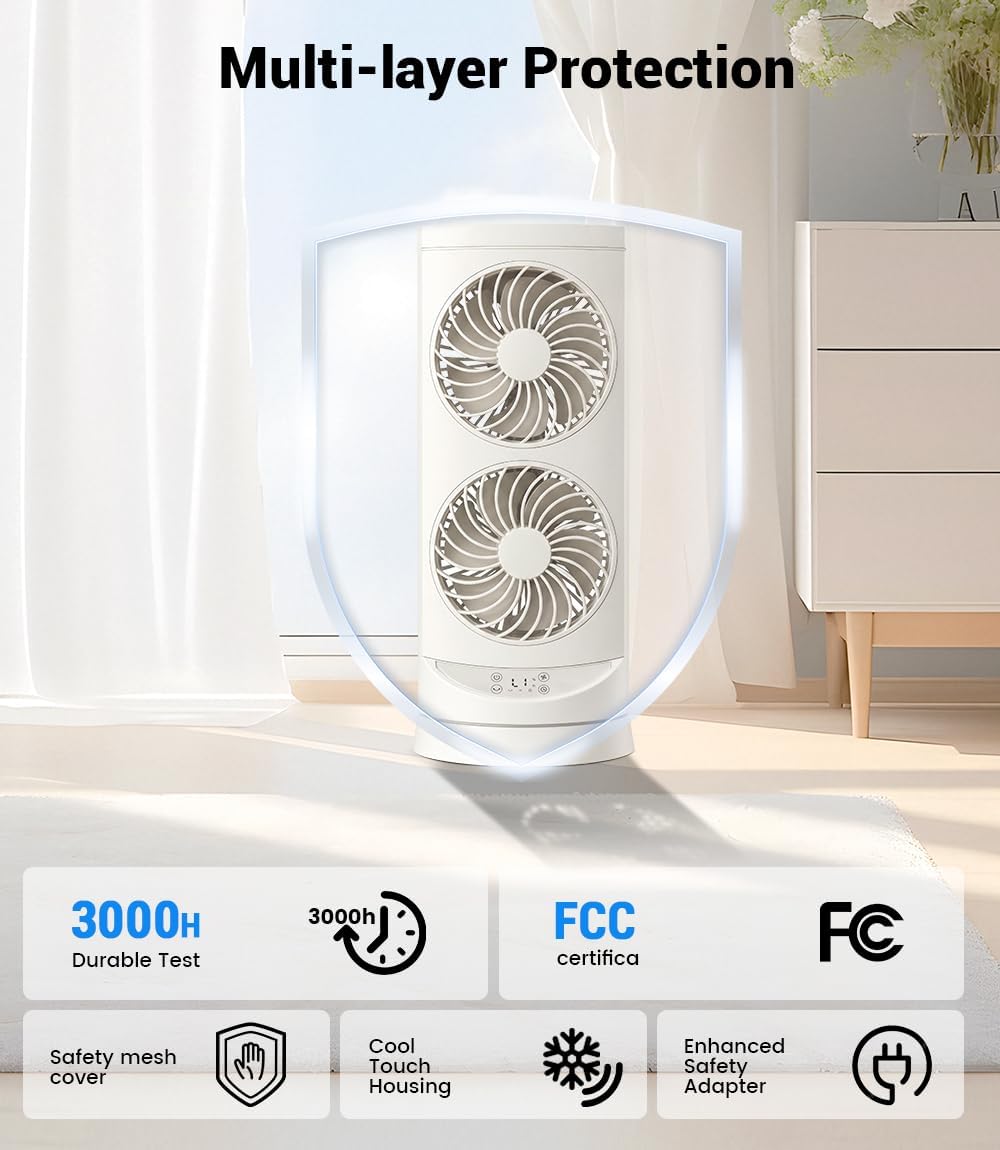 KopBeau Tower Fan for Bedroom, Portable Desk Table Fan with Remote,4 Speeds,12H Timer,60° & 110° Oscillating Electric Fans that Blow Cold Air,Fast Cooling Fan for Home Office Dorm
