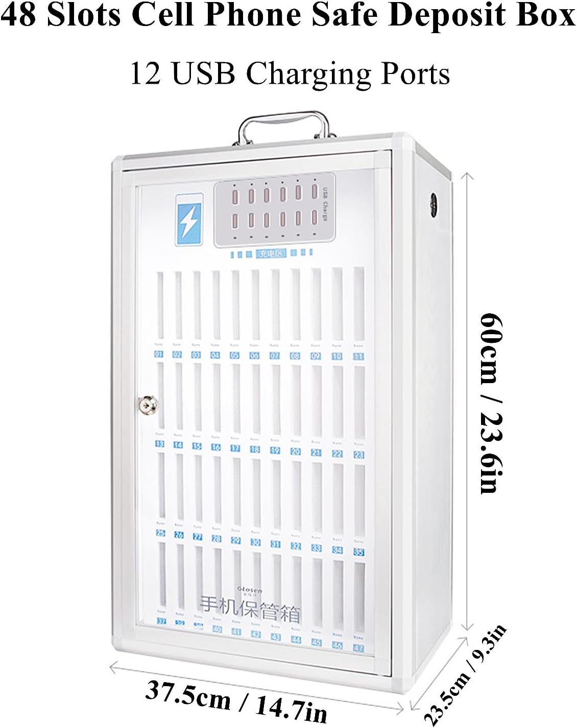 Cell Phone Charging Stations Phone Storage Cabinet Portable Mobile Phone Charging Cabinet W/USB Charging Ports & Handle, Wall-Mounted Rechargeable Cell Mobile Phone Storage Box Com(36 Slots)