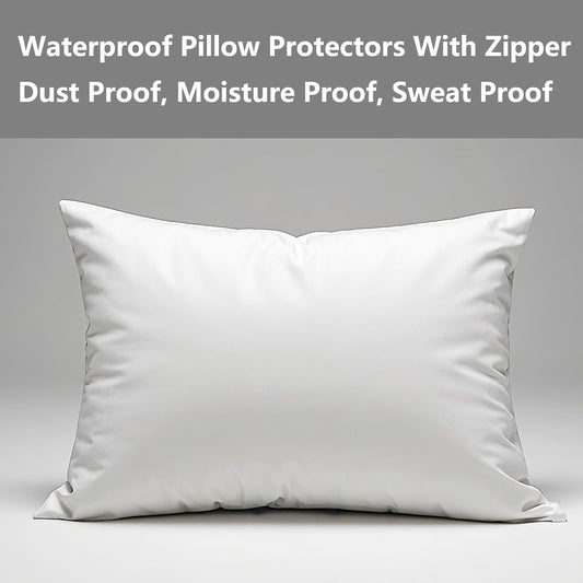 Waterproof Pillow Protectors Standard 20x28 Inches 4 Pack with Zipper Fully Sealed Dust Moisture Sweat Proof Pillow Case Cover Protector Soft White (4, Queen 20x28)