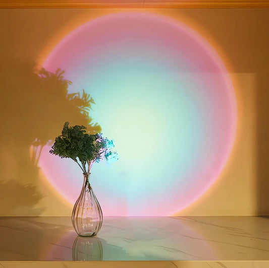Sunset Visual Lamp Projector - Battery Powered, 2 Levels Brightness & Self-Adhesive LED Lights, Night Light for Home/Bedroom/Party/Photography (Rainbow)