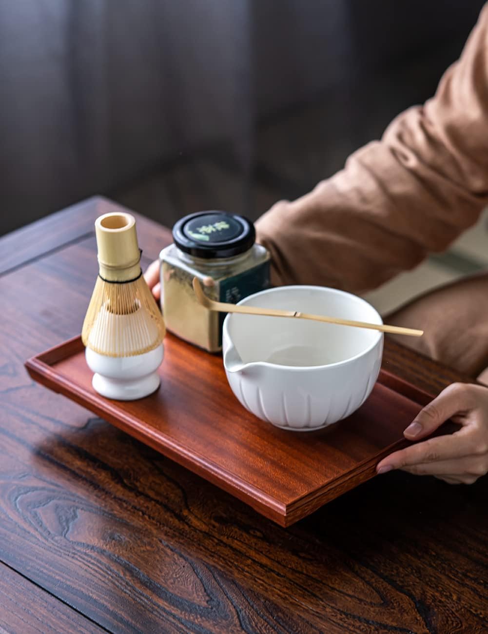 TANG PIN Matcha Set - Match Bowl and Whisk, 15 OZ, Matcha Scoop | Matcha Whisk Stand (Chasen Holder) - 5pc Perfect Matcha Kit for Matcha Tea Ceremony (Mottled Green)