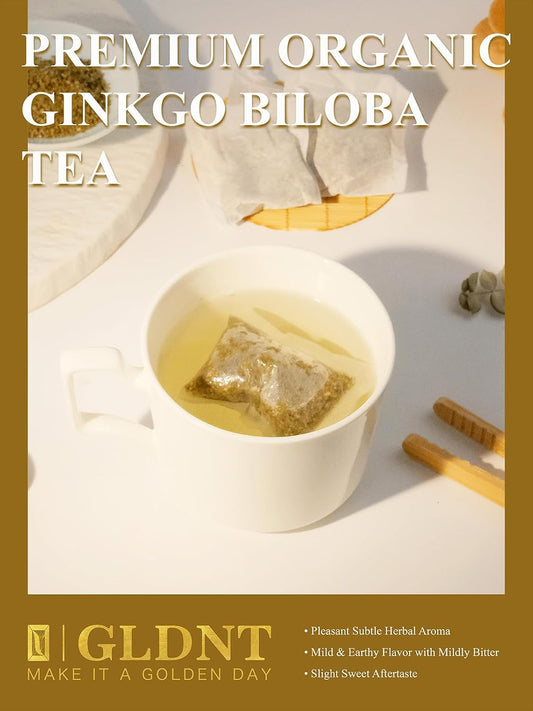GLDNT Organic Ginkgo Biloba Tea, Mild & Smooth Flavor, Caffeine Free, 100ct