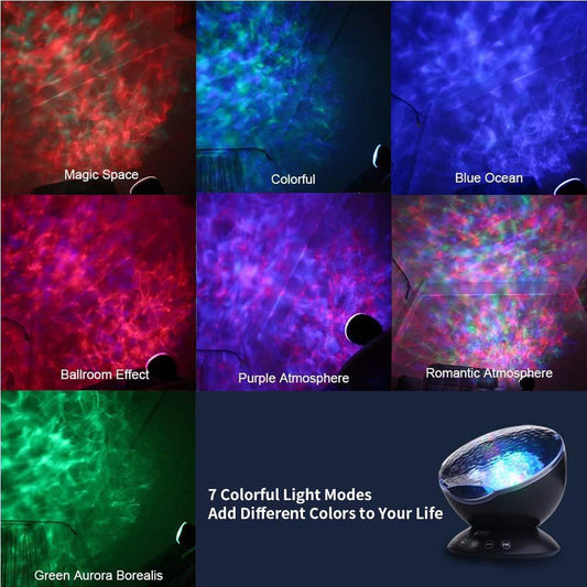 TOMNEW Ocean Wave Projector, Night Light Projector with Remote Control Timer 8 Colors LED Lighting Modes Music Speaker Water Lamp for Kids Adults Bedroom Living Room Party Decorations (Black)